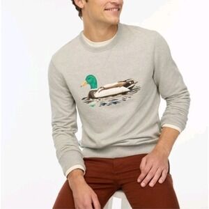 J. Crew Mallard Duck Sweatshirt Gray Cotton Terry Men's Size Small
